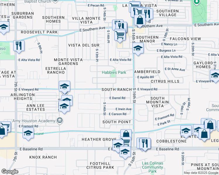 map of restaurants, bars, coffee shops, grocery stores, and more near 1345 East Saint Charles Avenue in Phoenix