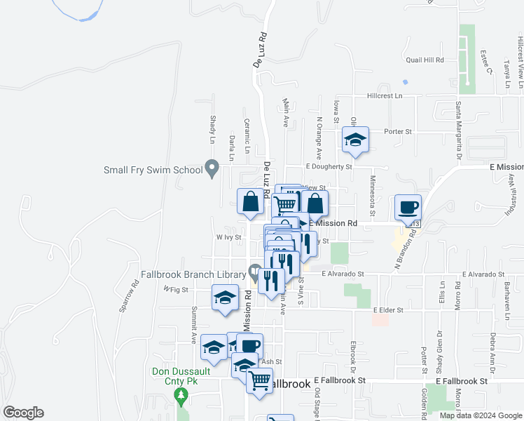 map of restaurants, bars, coffee shops, grocery stores, and more near 420 North Pico Avenue in Fallbrook