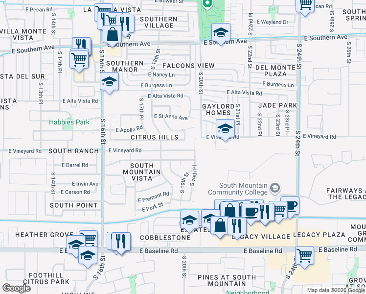 map of restaurants, bars, coffee shops, grocery stores, and more near 1827 East Saint Charles Avenue in Phoenix