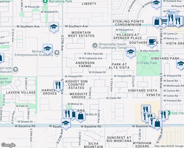 map of restaurants, bars, coffee shops, grocery stores, and more near 2417 West Saint Kateri Drive in Phoenix