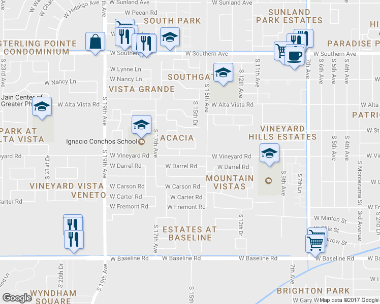 map of restaurants, bars, coffee shops, grocery stores, and more near 1533 West Saint Kateri Drive in Phoenix