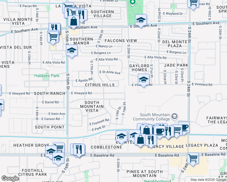 map of restaurants, bars, coffee shops, grocery stores, and more near 1827 East Saint Charles Avenue in Phoenix
