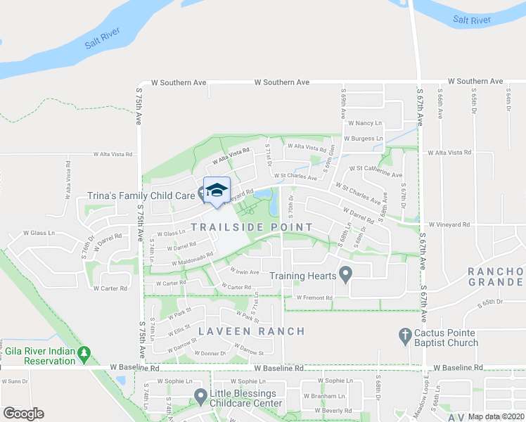 map of restaurants, bars, coffee shops, grocery stores, and more near 7215 West Vineyard Road in Phoenix