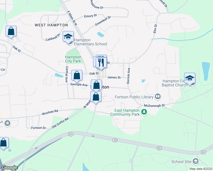 map of restaurants, bars, coffee shops, grocery stores, and more near 7 McDonough Street in Hampton
