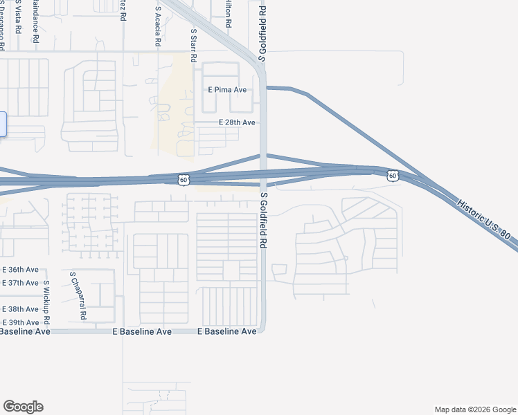 map of restaurants, bars, coffee shops, grocery stores, and more near 3301 South Goldfield Road in Apache Junction