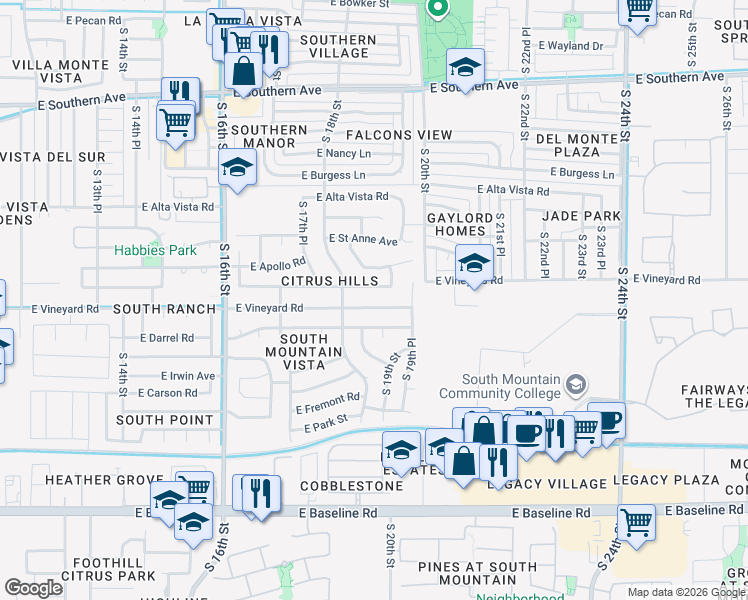 map of restaurants, bars, coffee shops, grocery stores, and more near 1827 East Saint Charles Avenue in Phoenix