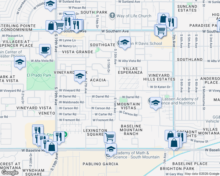 map of restaurants, bars, coffee shops, grocery stores, and more near 1533 West Saint Kateri Drive in Phoenix