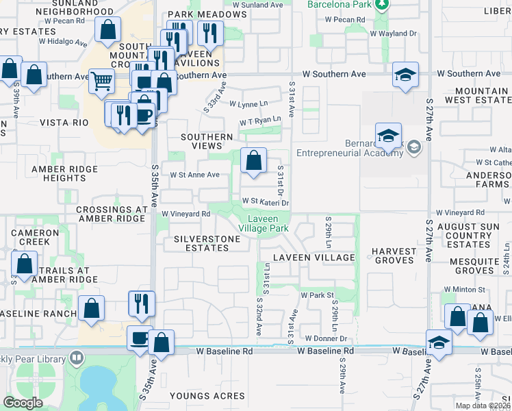 map of restaurants, bars, coffee shops, grocery stores, and more near 3227 West Saint Kateri Drive in Phoenix