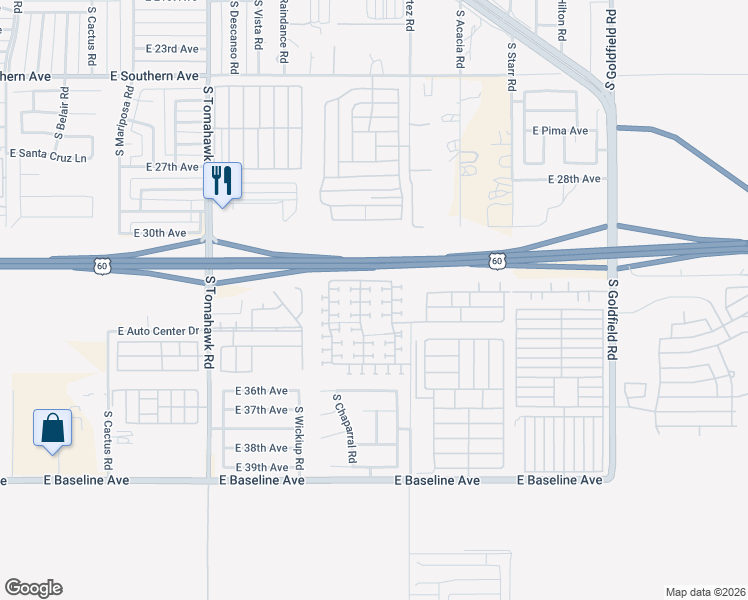 map of restaurants, bars, coffee shops, grocery stores, and more near 3259 South Bowman Road in Apache Junction