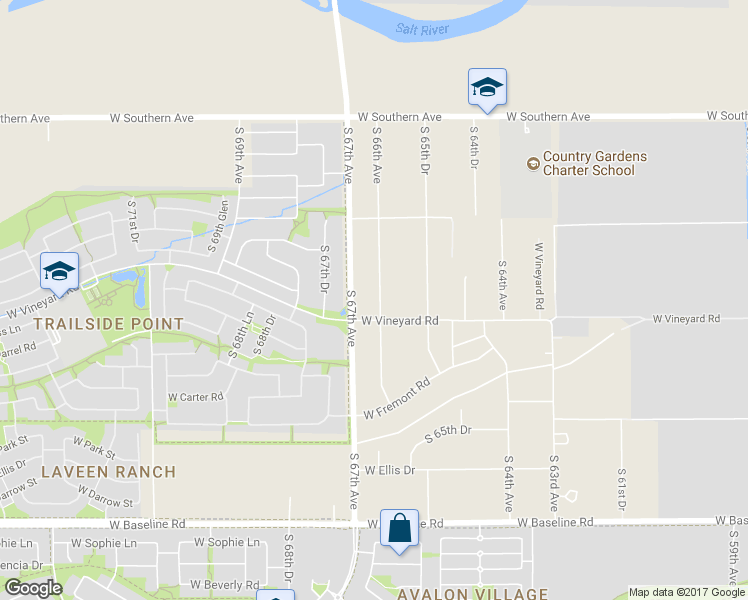 map of restaurants, bars, coffee shops, grocery stores, and more near 6634 South 66th Avenue in Maricopa County