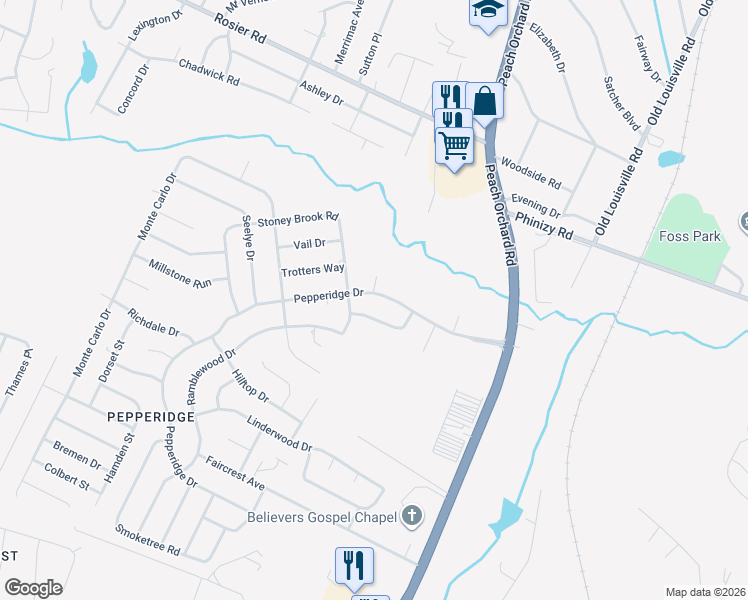 map of restaurants, bars, coffee shops, grocery stores, and more near 2138 Pepperidge Drive in Augusta