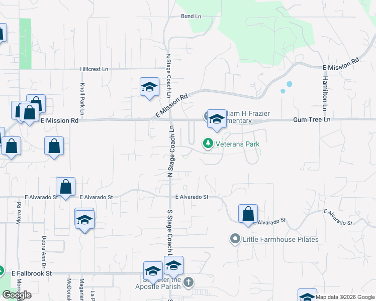 map of restaurants, bars, coffee shops, grocery stores, and more near 242 Clayton Parkinson Court in Fallbrook