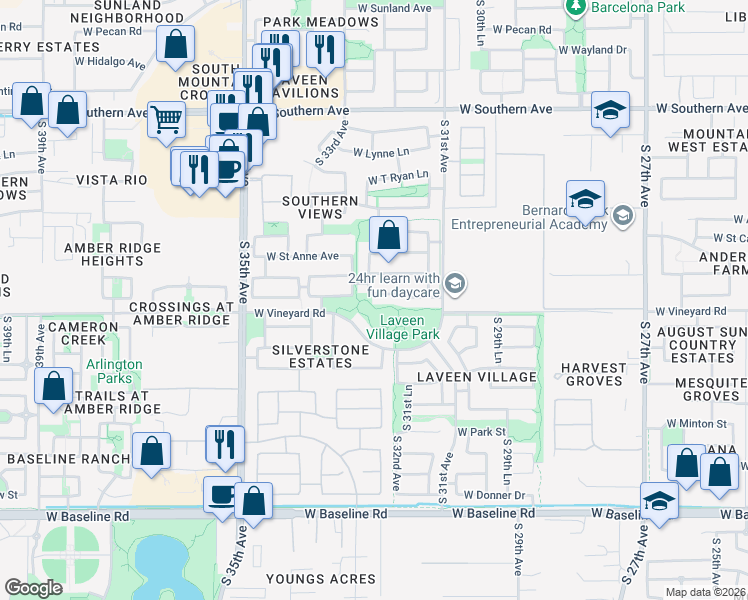 map of restaurants, bars, coffee shops, grocery stores, and more near 3227 West Saint Kateri Drive in Phoenix
