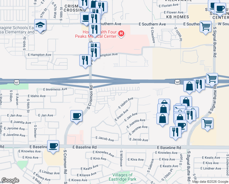map of restaurants, bars, coffee shops, grocery stores, and more near 10139 East Isleta Avenue in Mesa