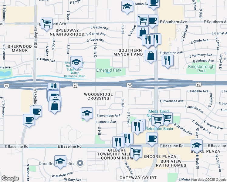 map of restaurants, bars, coffee shops, grocery stores, and more near 1620 South Williams in Mesa
