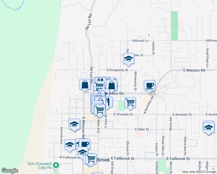 map of restaurants, bars, coffee shops, grocery stores, and more near 438 North Vine Street in Fallbrook
