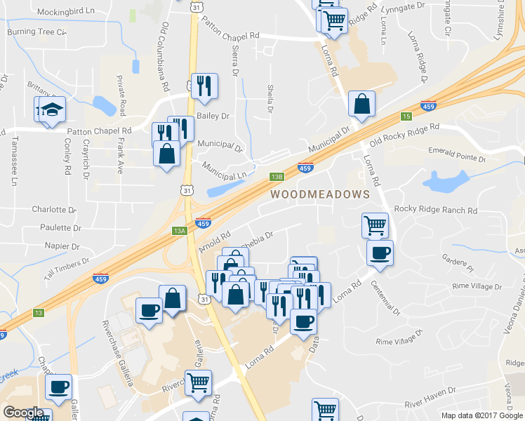 map of restaurants, bars, coffee shops, grocery stores, and more near 305 Heritage Drive in Birmingham