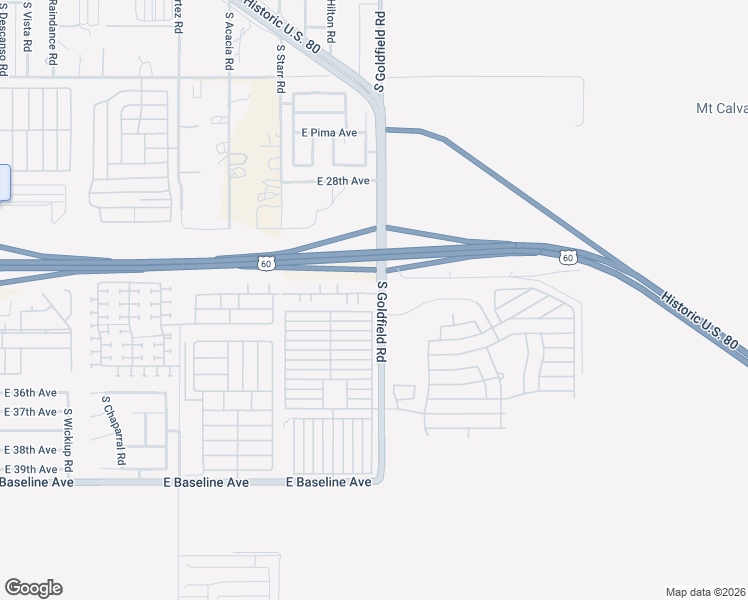 map of restaurants, bars, coffee shops, grocery stores, and more near 3270 South Goldfield Road in Apache Junction