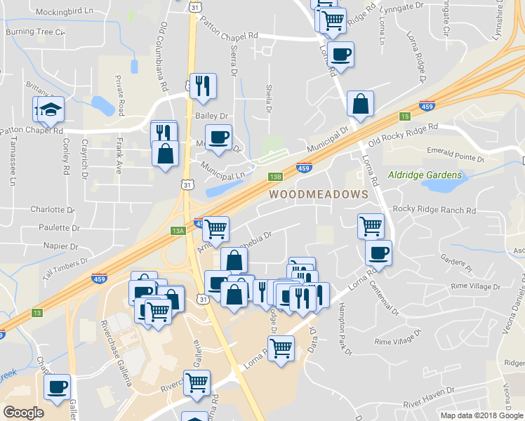 map of restaurants, bars, coffee shops, grocery stores, and more near 305 Heritage Drive in Birmingham