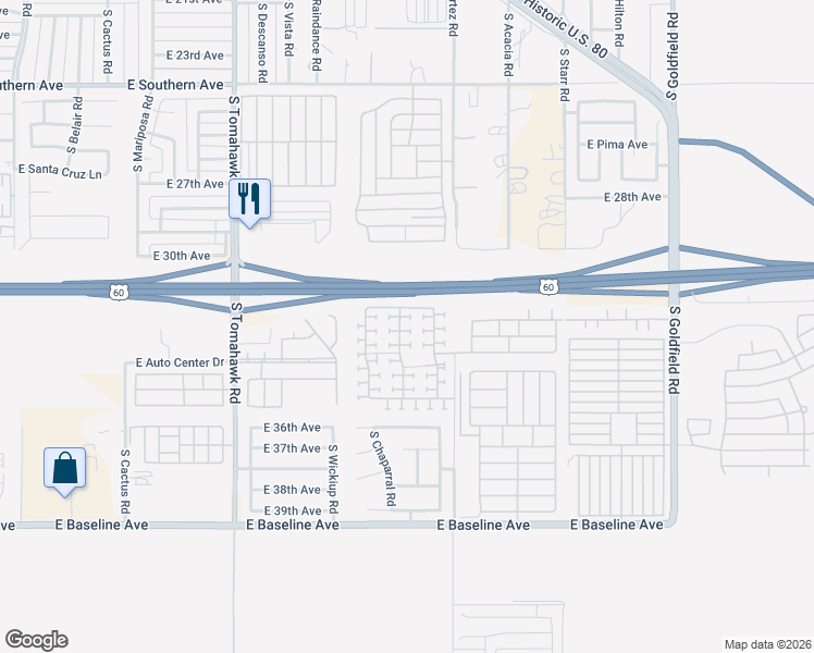map of restaurants, bars, coffee shops, grocery stores, and more near 3279 South Bowman Road in Apache Junction