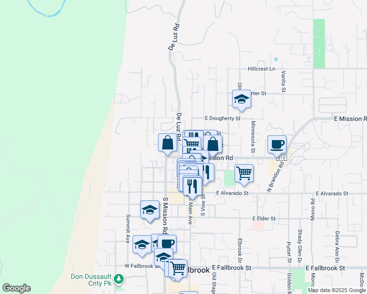 map of restaurants, bars, coffee shops, grocery stores, and more near 437 North Pico Avenue in Fallbrook