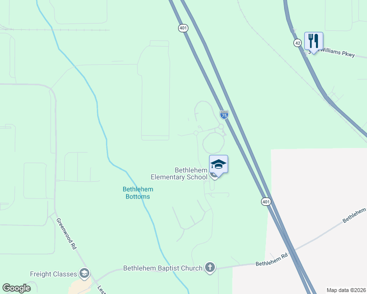 map of restaurants, bars, coffee shops, grocery stores, and more near 1301 Academic Parkway in Locust Grove