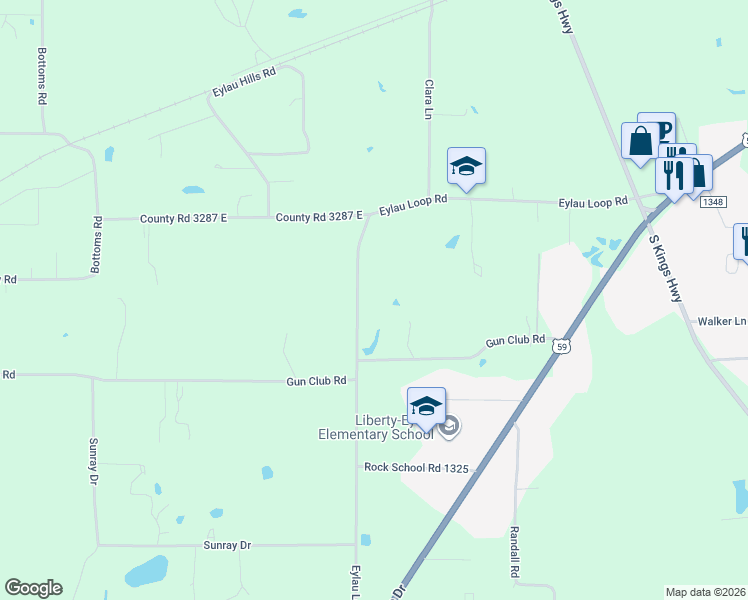 map of restaurants, bars, coffee shops, grocery stores, and more near 7211 Eylau Loop Road in Texarkana