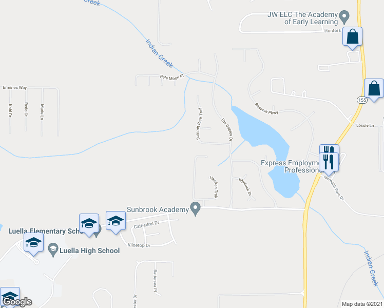 map of restaurants, bars, coffee shops, grocery stores, and more near 132 Hawken Trail in McDonough