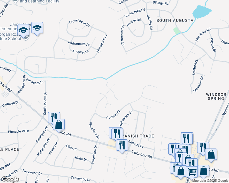 map of restaurants, bars, coffee shops, grocery stores, and more near 3011 White Sand Drive in Hephzibah