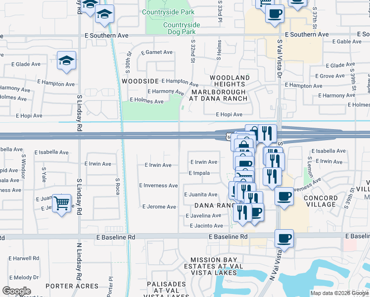 map of restaurants, bars, coffee shops, grocery stores, and more near 1644 South Creston in Mesa