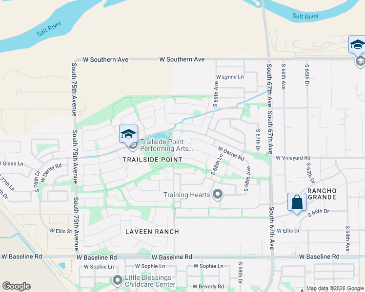 map of restaurants, bars, coffee shops, grocery stores, and more near 6825 South 70th Drive in Phoenix