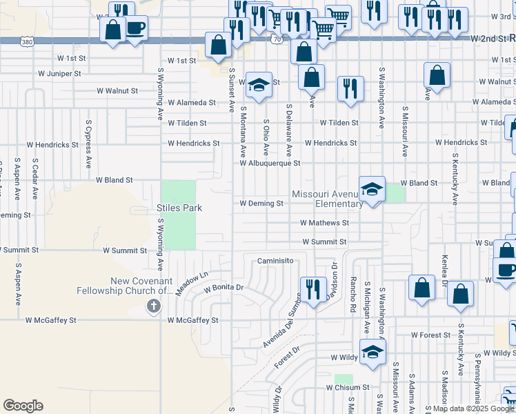 map of restaurants, bars, coffee shops, grocery stores, and more near 1204 West Deming Street in Roswell
