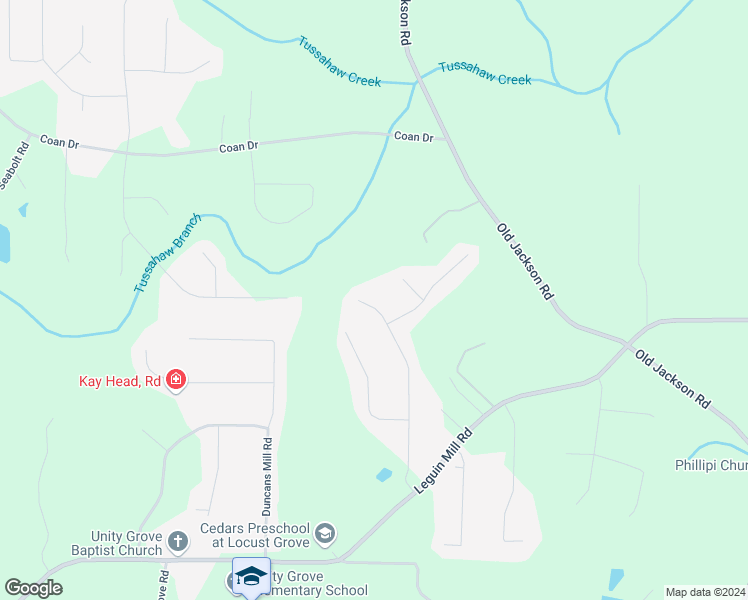 map of restaurants, bars, coffee shops, grocery stores, and more near 172 Caraway Road in Locust Grove