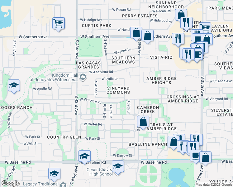 map of restaurants, bars, coffee shops, grocery stores, and more near 4039 West Saint Charles Avenue in Phoenix