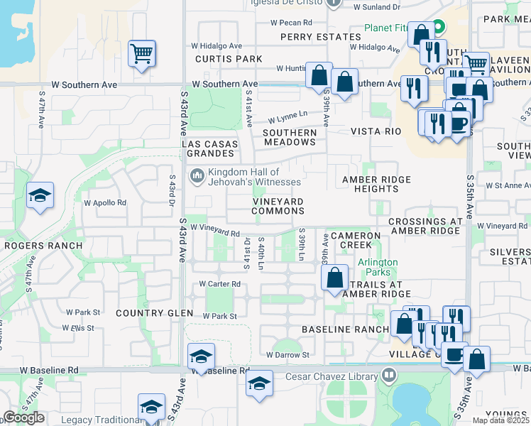 map of restaurants, bars, coffee shops, grocery stores, and more near 4039 West Saint Charles Avenue in Phoenix