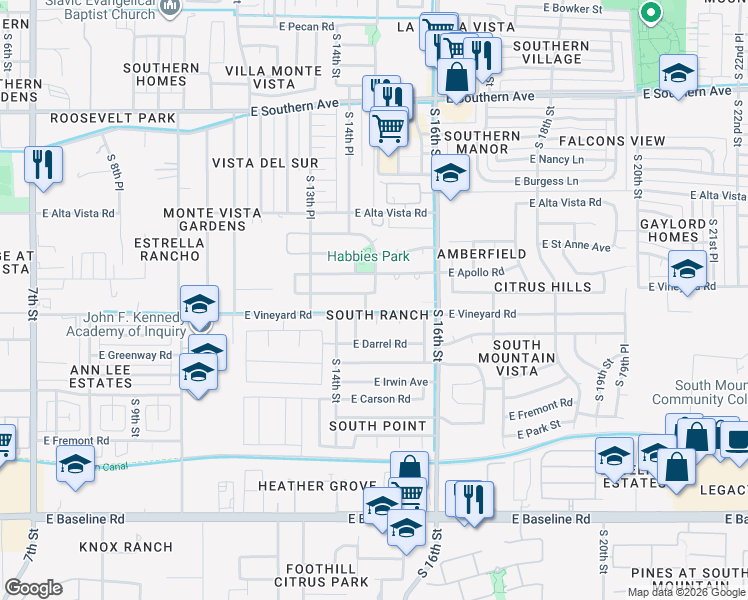 map of restaurants, bars, coffee shops, grocery stores, and more near 1433 East Saint Charles Avenue in Phoenix