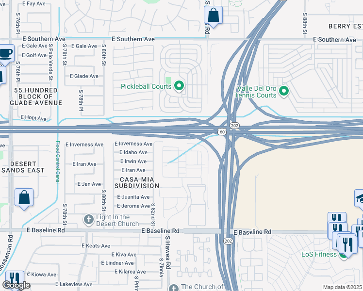 map of restaurants, bars, coffee shops, grocery stores, and more near 1623 South 82nd Way in Mesa