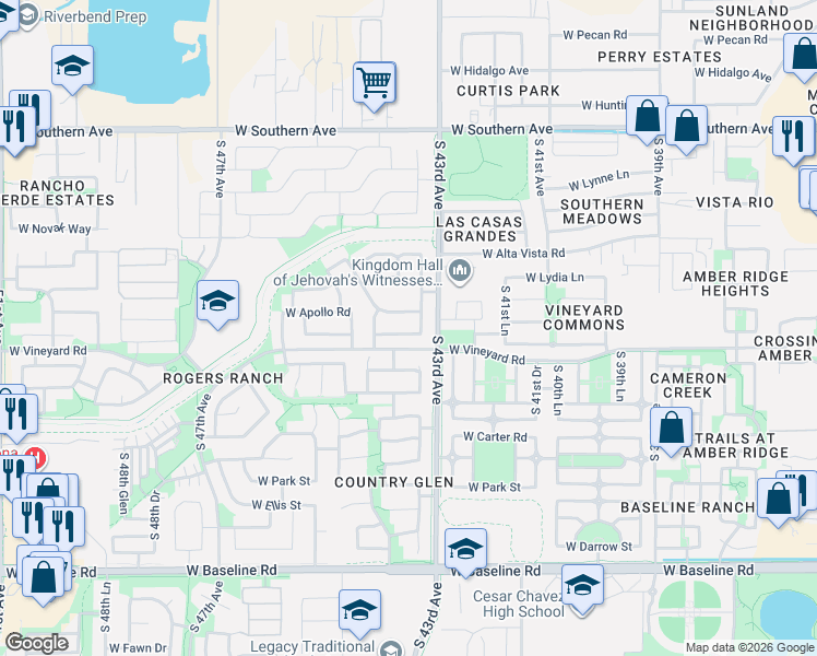 map of restaurants, bars, coffee shops, grocery stores, and more near 4316 West Saint Kateri Drive in Phoenix