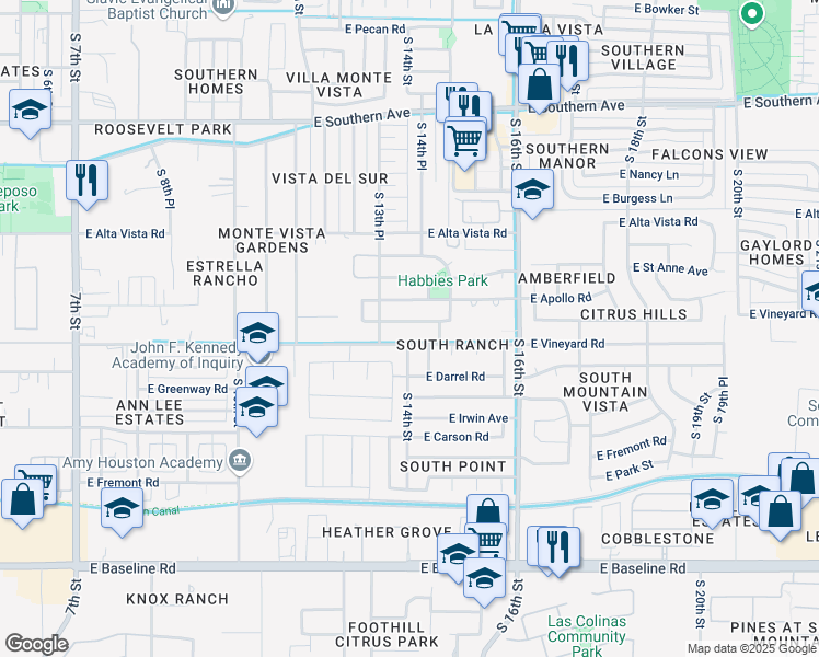 map of restaurants, bars, coffee shops, grocery stores, and more near 1345 East Saint Charles Avenue in Phoenix