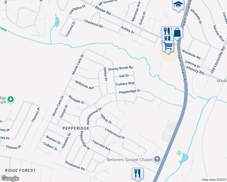 map of restaurants, bars, coffee shops, grocery stores, and more near 2181 Pepperidge Drive in Augusta