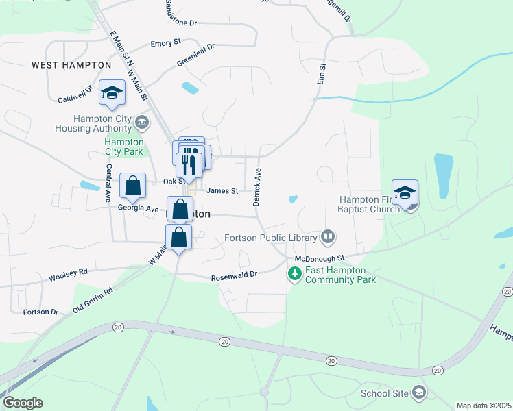 map of restaurants, bars, coffee shops, grocery stores, and more near 3 Derrick Avenue in Hampton