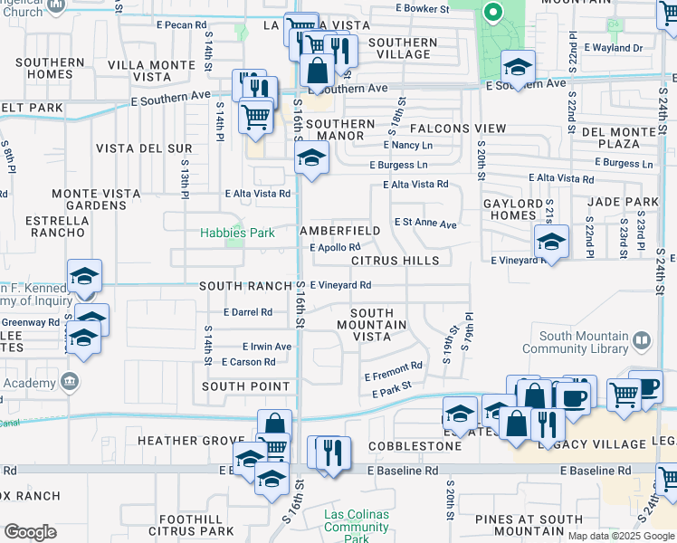 map of restaurants, bars, coffee shops, grocery stores, and more near 1643 East Saint Charles Avenue in Phoenix