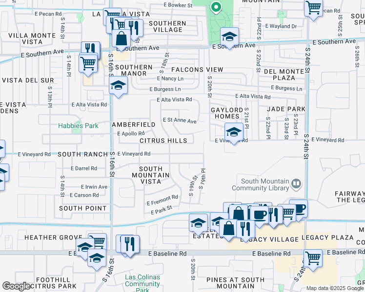 map of restaurants, bars, coffee shops, grocery stores, and more near 1827 East Saint Charles Avenue in Phoenix