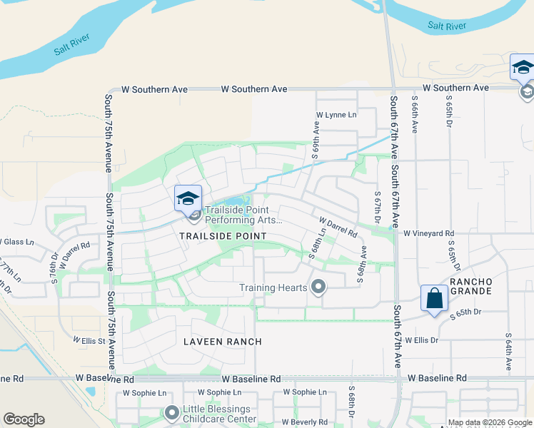 map of restaurants, bars, coffee shops, grocery stores, and more near 6821 South 70th Drive in Phoenix