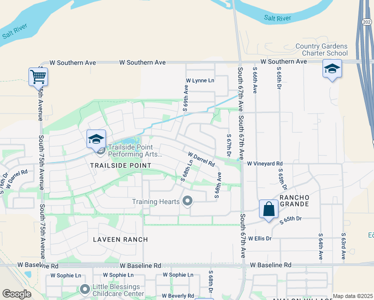 map of restaurants, bars, coffee shops, grocery stores, and more near 6862 West Darrel Road in Phoenix