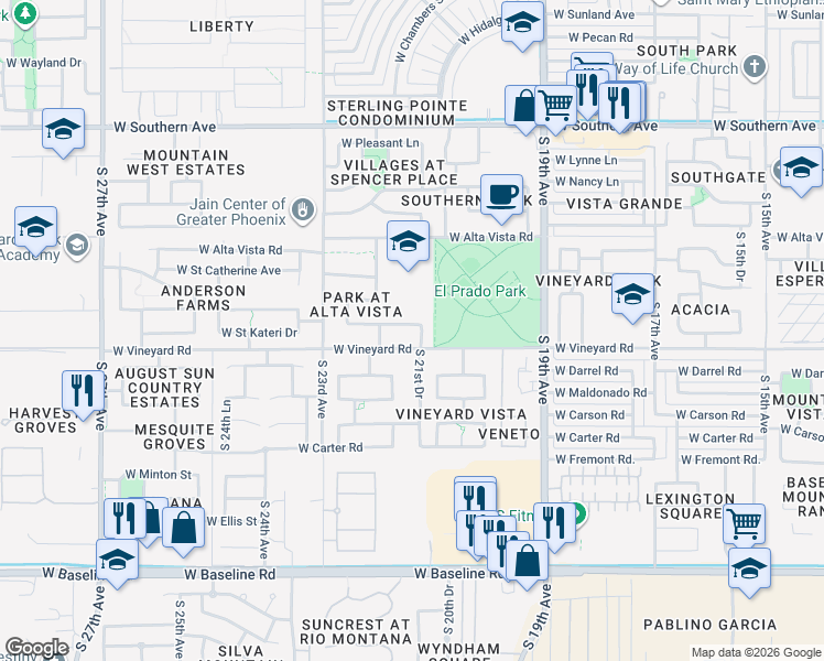 map of restaurants, bars, coffee shops, grocery stores, and more near 2101 West Saint Charles Avenue in Phoenix