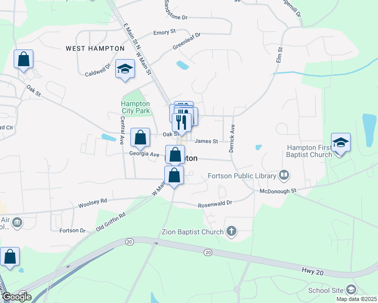map of restaurants, bars, coffee shops, grocery stores, and more near 7 McDonough Street in Hampton