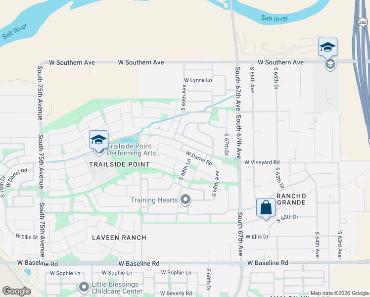 map of restaurants, bars, coffee shops, grocery stores, and more near 6862 West Darrel Road in Phoenix