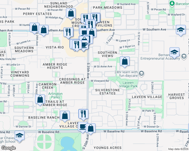 map of restaurants, bars, coffee shops, grocery stores, and more near 3436 West Saint Kateri Drive in Phoenix