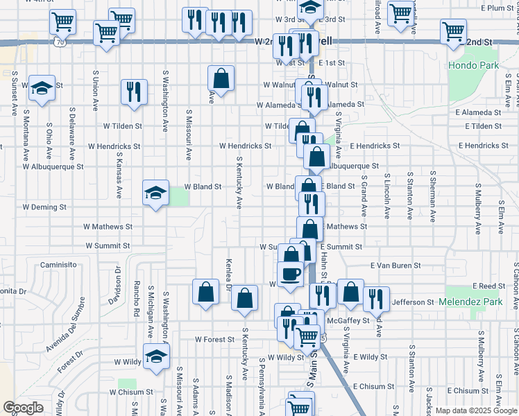 map of restaurants, bars, coffee shops, grocery stores, and more near 386 West Deming Street in Roswell